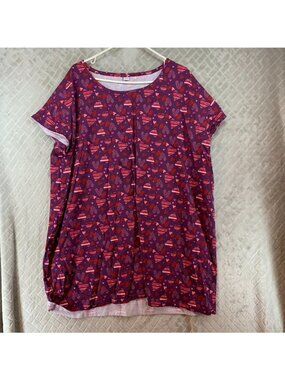 KMart Pajama House Dress Size 2X Purple Red Hearts Valentines Soft 100% Cotton